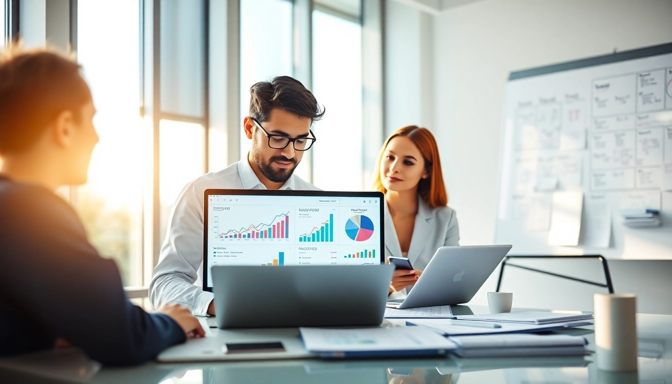 Optimize search engine strategies with a professional search optimization company team collaborating in bright office.