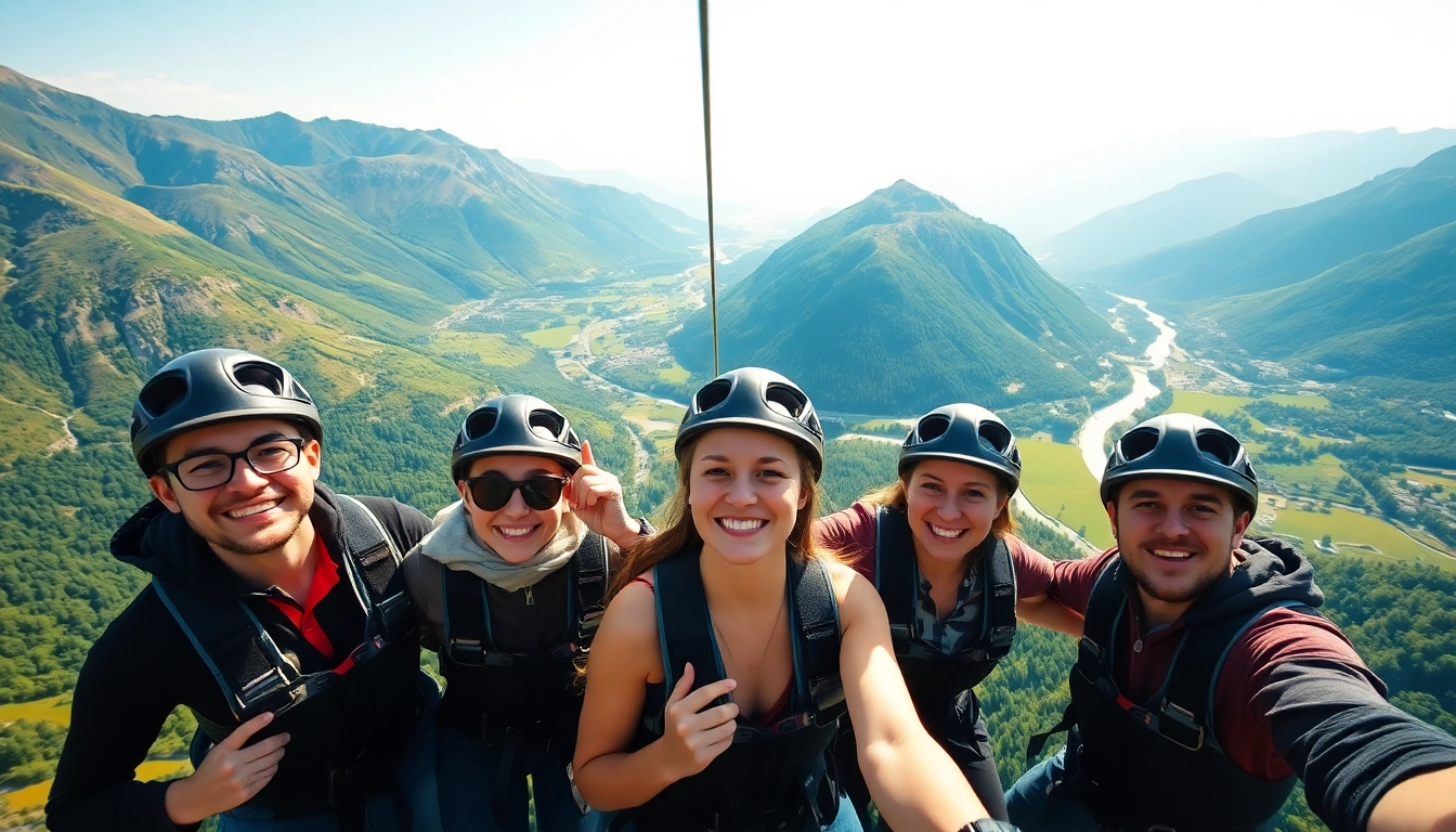 Bovec zipline adventure with excited participants soaring over stunning Učja valley landscape.