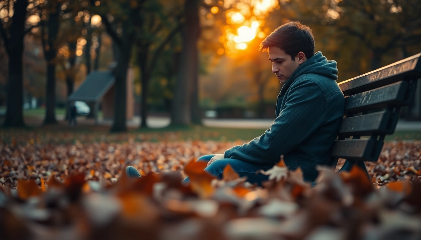Reflective moment capturing emotions of a relationship breakup amidst autumn scenery.
