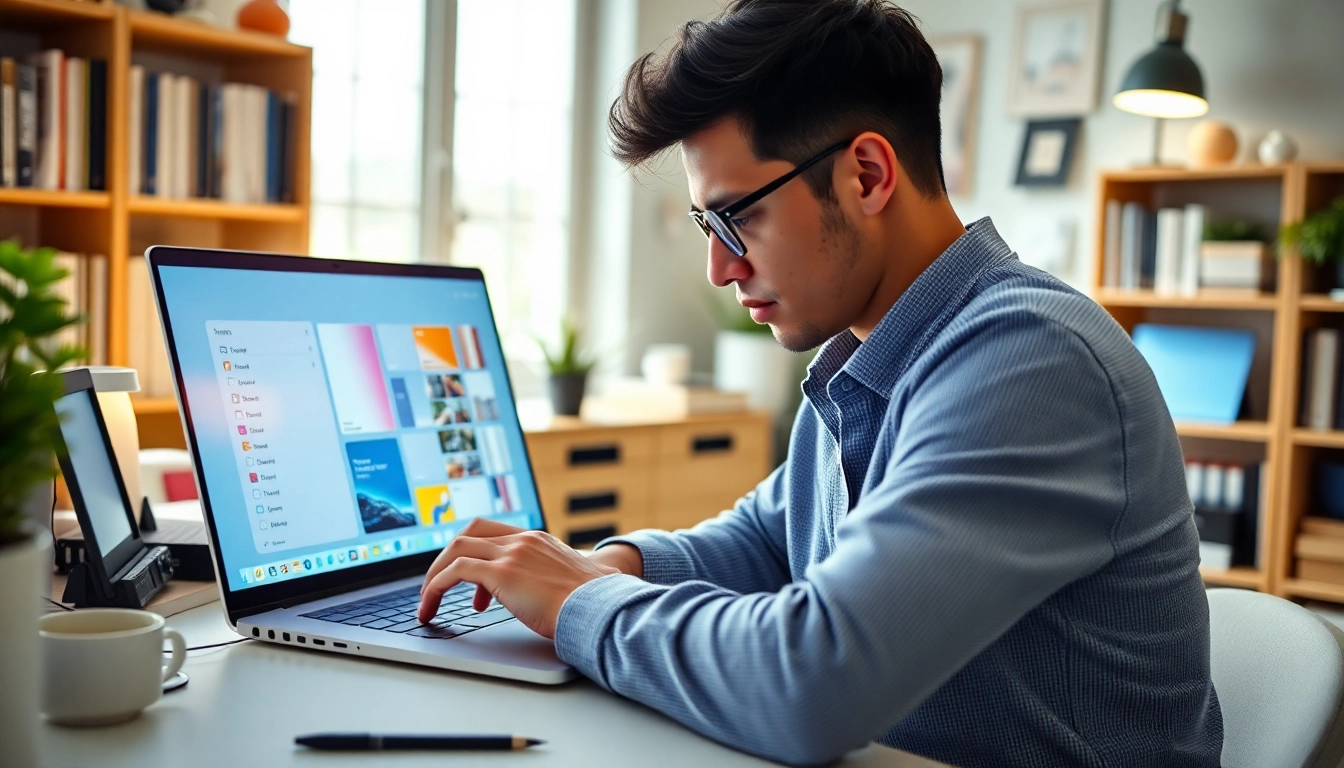 Nutzen Sie Microsoft Windows in einem modernen Arbeitsbereich mit Laptop und digitalen Geräten.