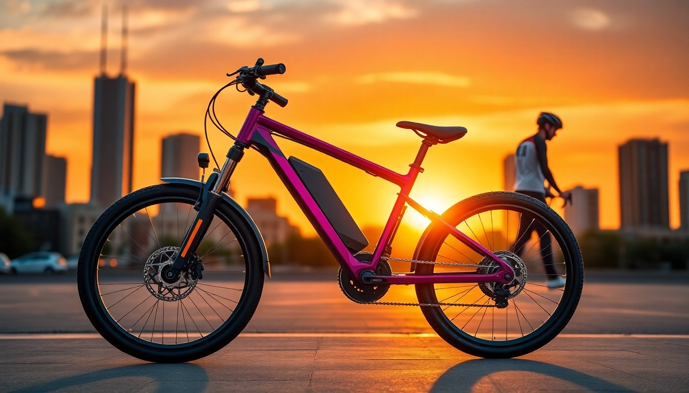 Ride the Talaria MX5 e-bike showcasing its sleek design amidst a stunning urban sunset.
