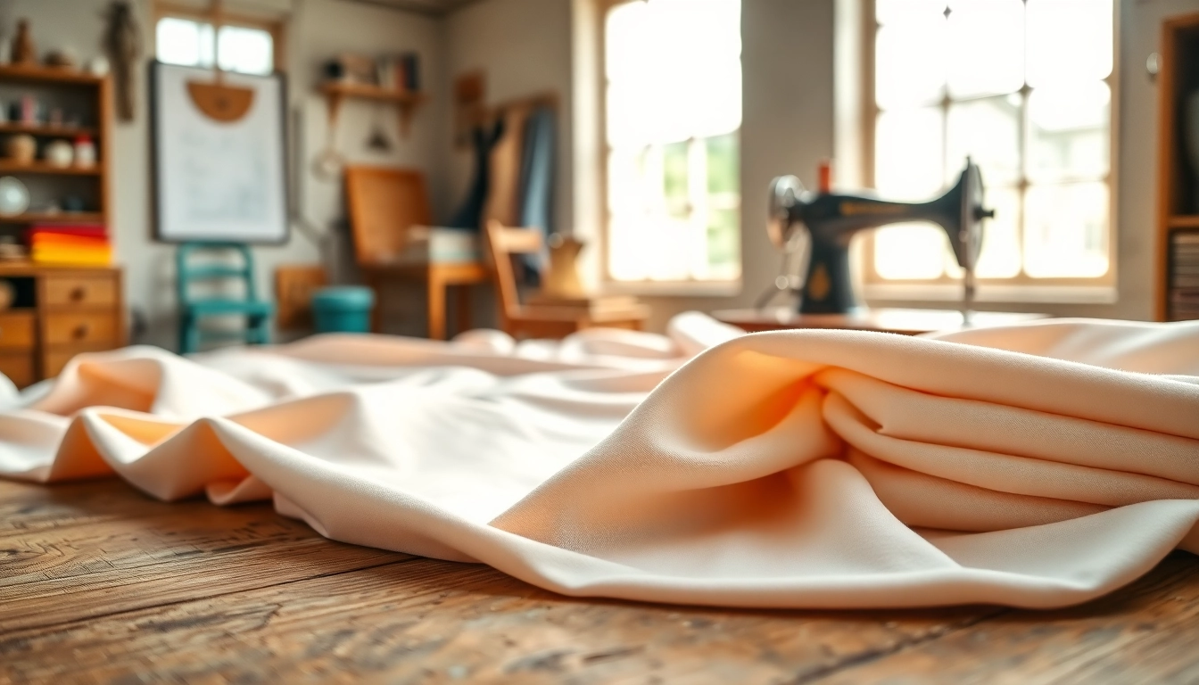 Katoen stof met kleurrijke patronen en zachte textuur ligt op een houten tafel.