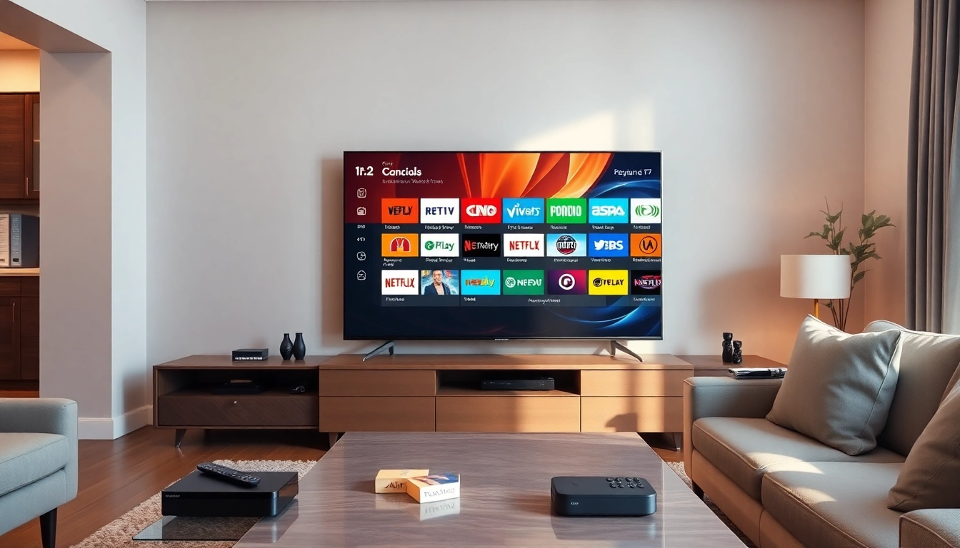 Configurez l'IPTV code dans un salon moderne avec une télévision.
