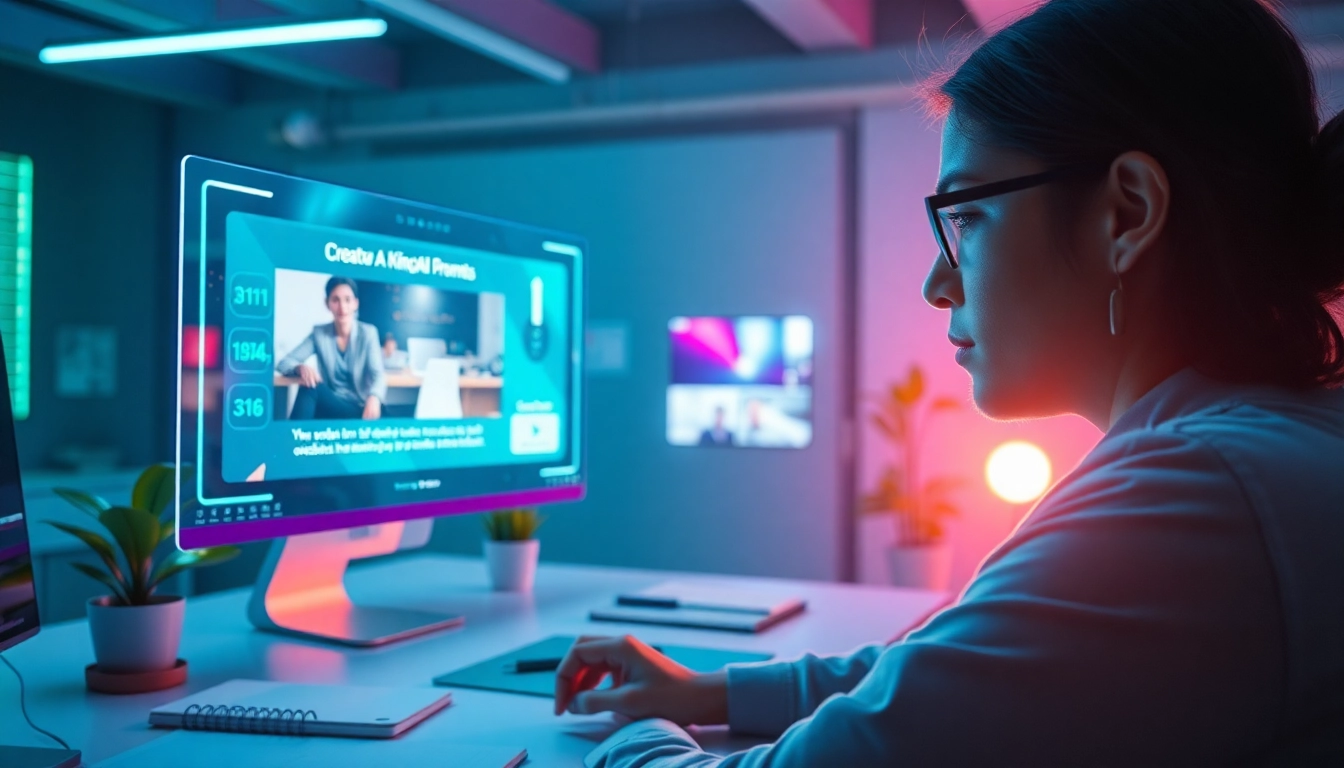 Explore innovative KlingAI Prompts through a creative workspace with holographic displays.
