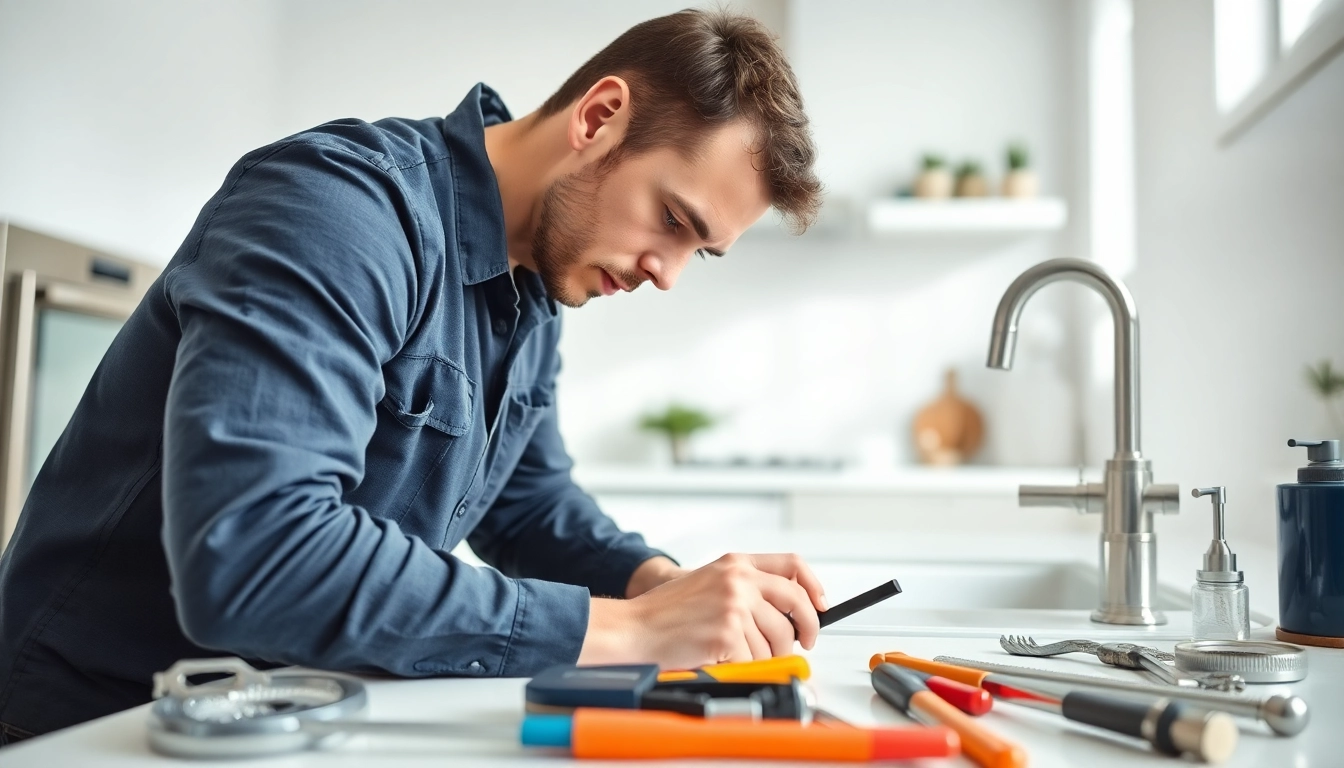 Qualified plumbers knightdale fixing a modern kitchen sink with professional tools.