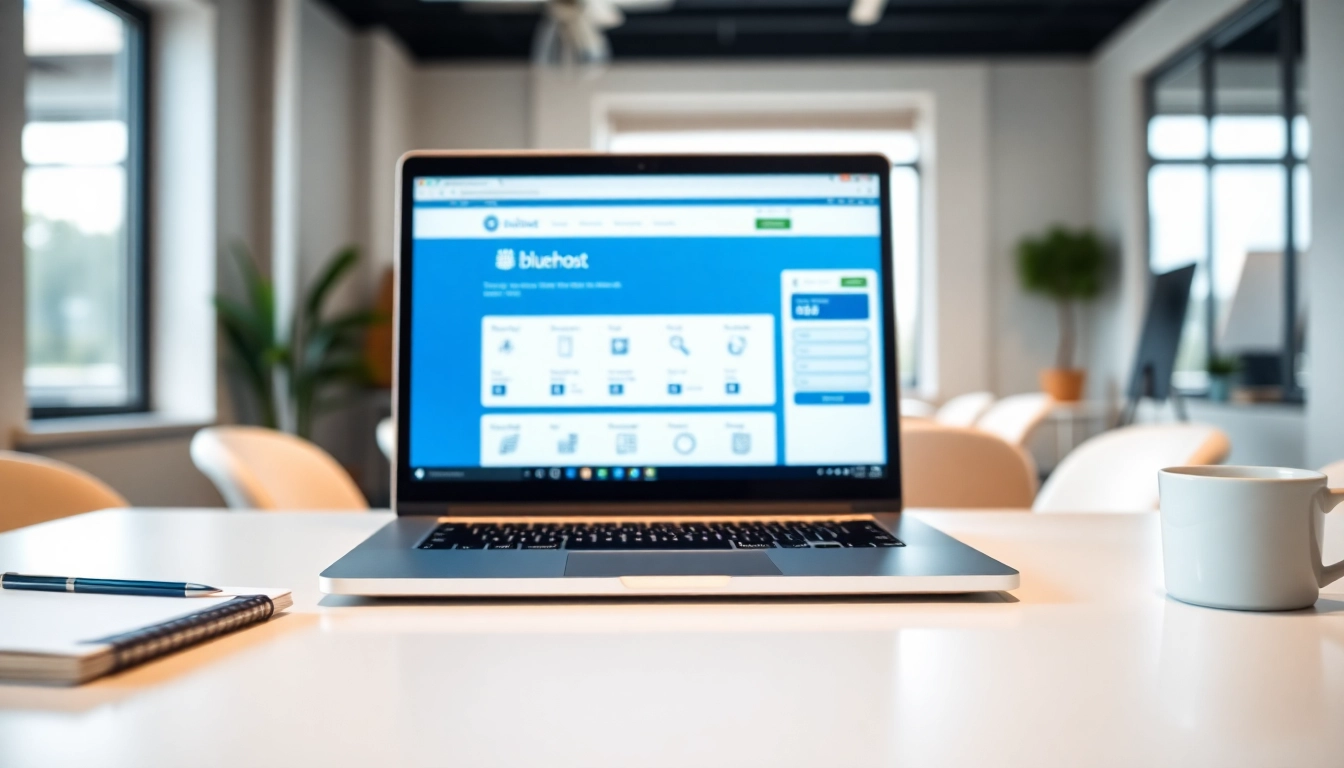 Enhance your web presence with Bluehost's user-friendly dashboard in a modern office setup.