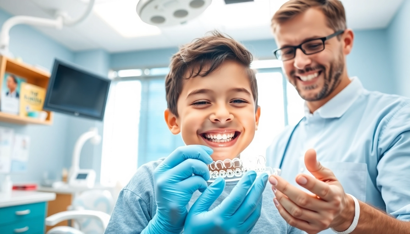 Calculate braces cost Myrtle Beach with an orthodontist consulting a child about dental care.