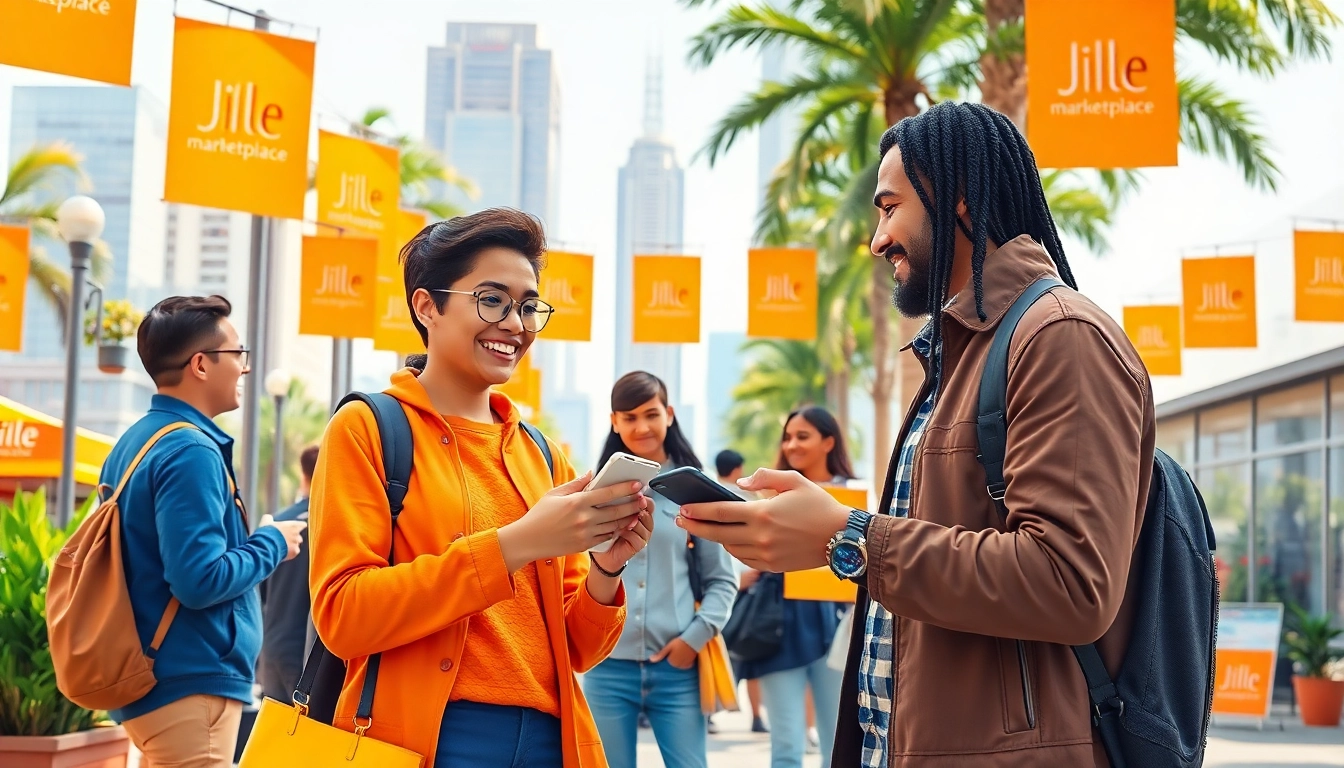 Engaged users at Jirle Marketplace for sellers & Buyers in a vibrant outdoor trading scene.
