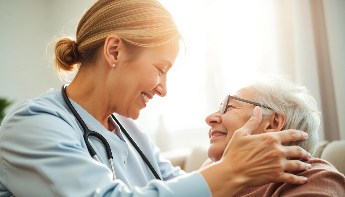 Senior care austin tx professional assisting elderly in a warm home environment, showcasing compassion.
